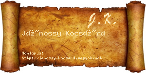 Jánossy Kocsárd névjegykártya